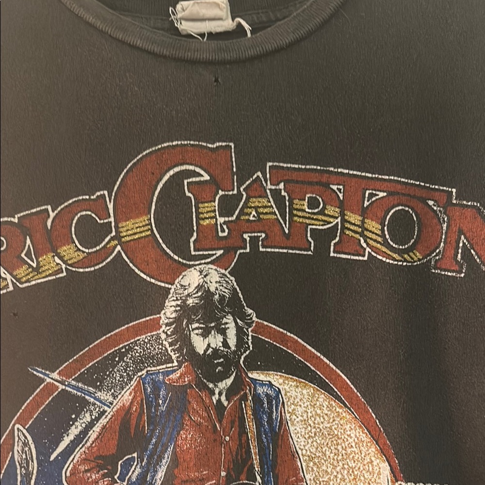 MadeWorn Black Short Sleeve Tee Eric Clapton with glitter effects on design M/L - Picture 4 of 10